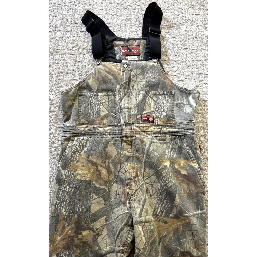 VTG Walls Black Duck Timber Camo Insulated Bib Canvas Overalls Mens L/Reg Hunt